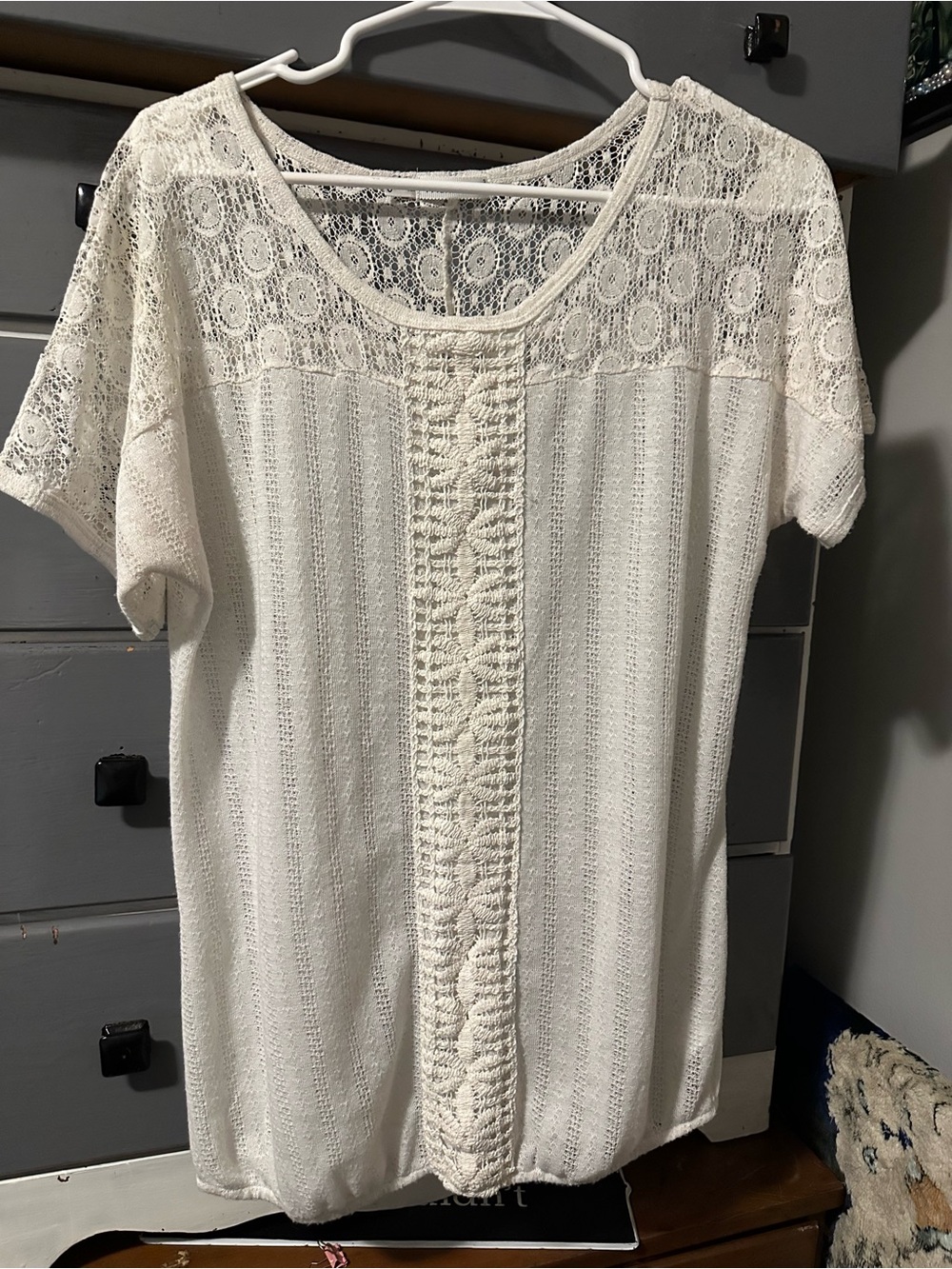 Maurices Ivory Lace & Crochet Short Sleeve Tunic Dress